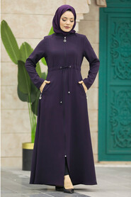 Neva Style - Plum Color Hijab Turkish Abaya 60125MU - Thumbnail