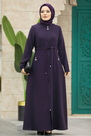  Plum Color Hijab Turkish Abaya 60125MU - 3