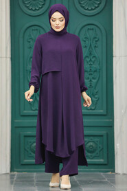  Plum Color Islamic Clothing Dual Suit 10701MU - 2