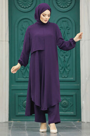  Plum Color Islamic Clothing Dual Suit 10701MU - 1