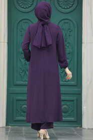  Plum Color Islamic Clothing Dual Suit 10701MU - 4