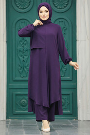  Plum Color Islamic Clothing Dual Suit 10701MU - 3