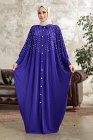 Plum Color Islamic Clothing Turkish Abaya 17410MOR - 1