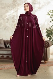  Plum Color Islamic Clothing Turkish Abaya 17410MU - 1