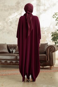  Plum Color Islamic Clothing Turkish Abaya 17410MU - 3