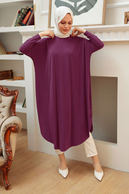 Plum Color Long Sleeve Tunic 17350MU - NEVA STYLE