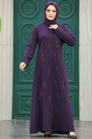 Neva Style - Plum Color Long Sleeve Turkısh Abaya 10106MU - Thumbnail