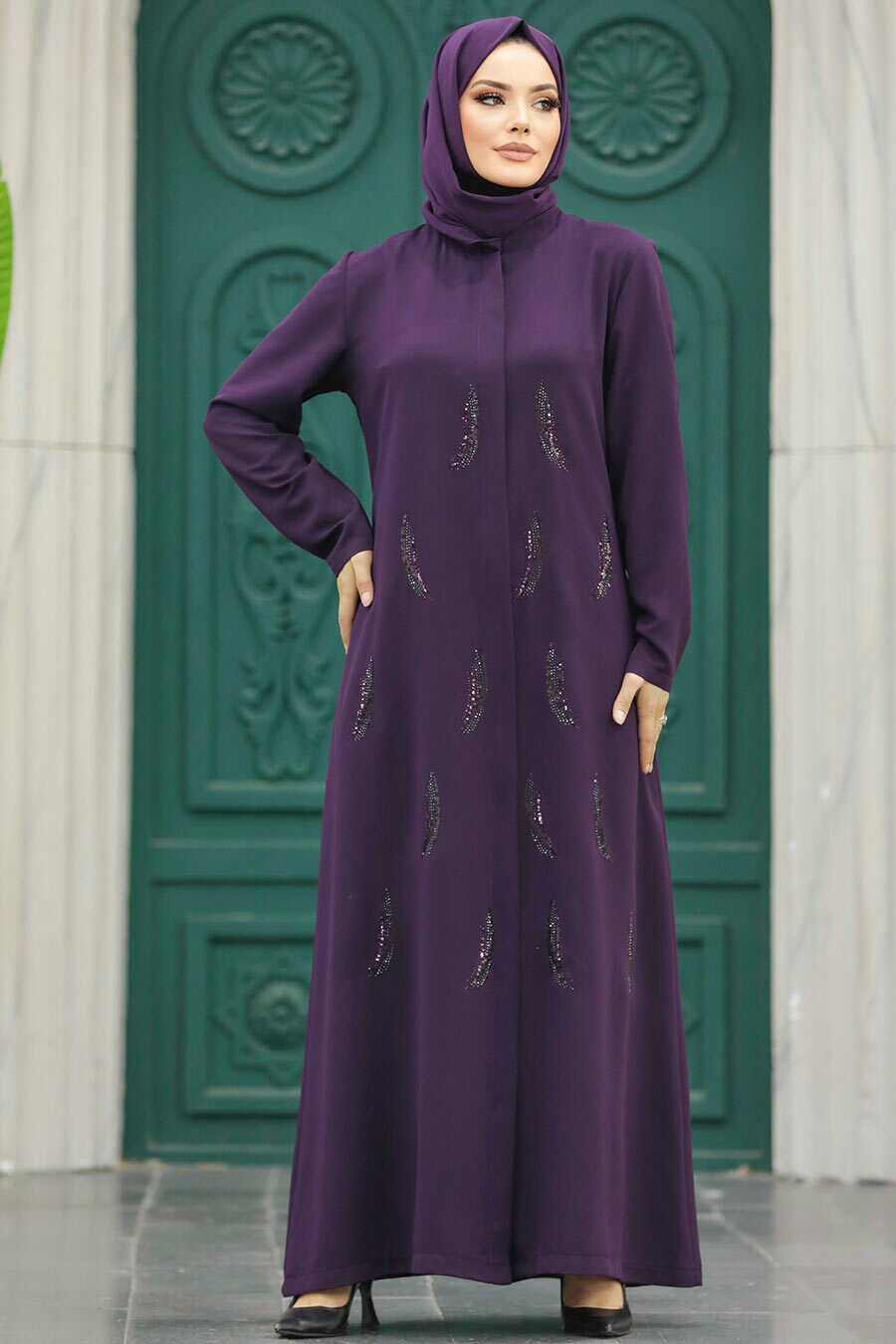 Neva Style - Plum Color Long Sleeve Turkısh Abaya 10106MU