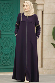  Plum Color Long Turkish Abaya 35124MU - 1