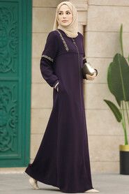  Plum Color Long Turkish Abaya 35124MU - 2