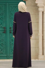  Plum Color Long Turkish Abaya 35124MU - 3