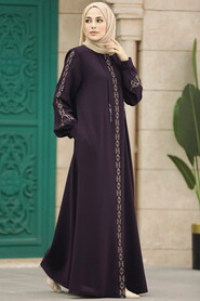  Plum Color Long Turkish Abaya 41563MU - 1