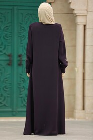  Plum Color Long Turkish Abaya 41563MU - 3