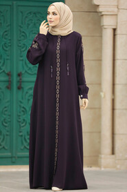  Plum Color Long Turkish Abaya 41563MU - 2