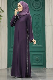  Plum Color Long Turkish Abaya 618MU - 1
