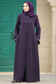  Plum Color Long Turkish Abaya 624MU - 1