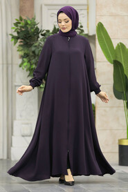  Plum Color Long Turkish Abaya 62536MU - 1