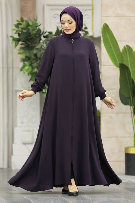  Plum Color Long Turkish Abaya 62536MU - NEVA STYLE