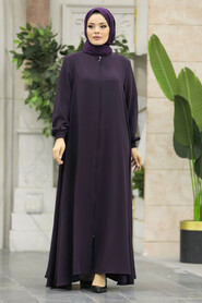  Plum Color Long Turkish Abaya 62536MU - 3