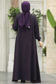  Plum Color Long Turkish Abaya 62536MU - 4