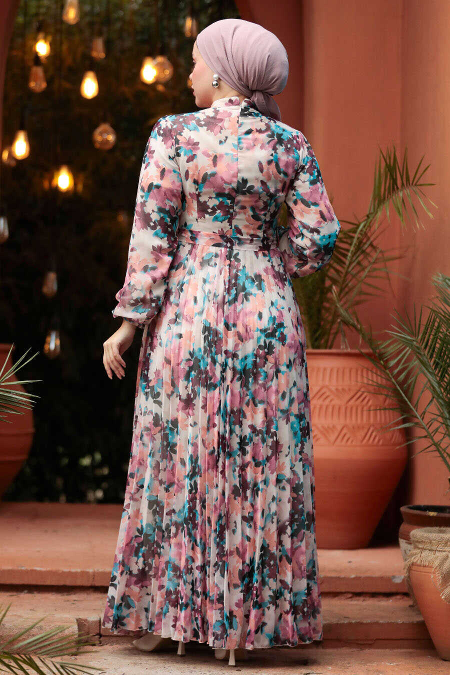 Plum Color Modest Floral Dresses 30065MU 