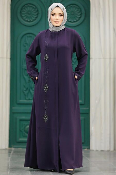  Plum Color Modest Turkish Abaya 60108MU - NEVA STYLE