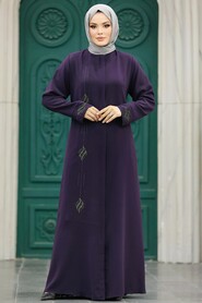  Plum Color Modest Turkish Abaya 60108MU - 2