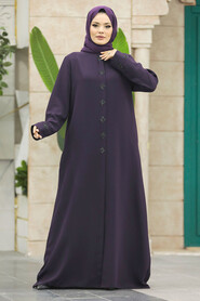 Neva Style - Plum Color Modest Turkish Abaya 62535MU - Thumbnail