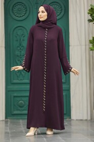  Plum Color Modest Turkish Abaya 626MU - NEVA STYLE