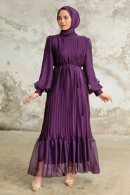  Plum Color Muslim Dress 3747MU - 3