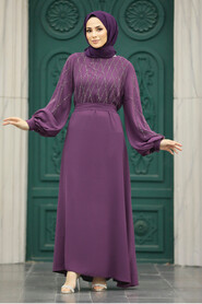  Plum Color Muslim Long Sleeve Dress 20412MU - 2