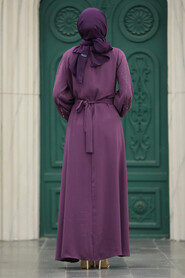  Plum Color Muslim Long Sleeve Dress 20412MU - 3