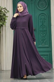  Plum Color Muslim Turkish Abaya 1102MU - 1