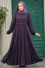  Plum Color Muslim Turkish Abaya 1102MU - 2