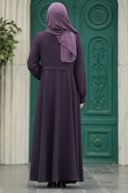  Plum Color Muslim Turkish Abaya 1102MU - 3