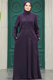  Plum Color Muslim Turkish Abaya 20952MU - 4