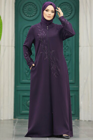  Plum Color Muslim Turkish Abaya 20952MU - 2