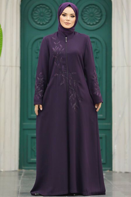  Plum Color Muslim Turkish Abaya 20952MU - NEVA STYLE