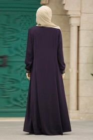  Plum Color Muslim Turkish Abaya 45271MU - 2