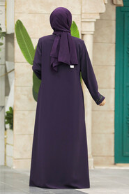  Plum Color Muslim Turkish Abaya 62538MU - 5