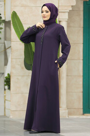  Plum Color Muslim Turkish Abaya 62538MU - 1
