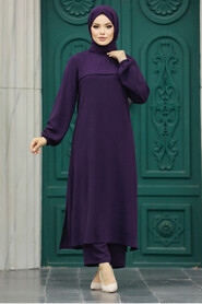  Plum Color Plus Size Dual Suit 34067MU - 2