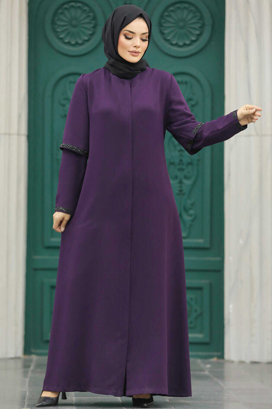 Neva Style - Plum Color Plus Size Turkish Abaya 10091MU