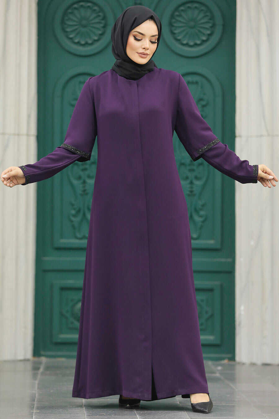 Neva Style - Plum Color Plus Size Turkish Abaya 10091MU