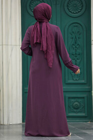  Plum Color Plus Size Turkish Abaya 1098MU - 4