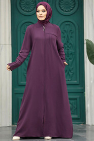  Plum Color Plus Size Turkish Abaya 1098MU - 1