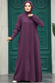  Plum Color Plus Size Turkish Abaya 1098MU - 2