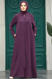  Plum Color Plus Size Turkish Abaya 1098MU - 3