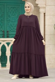  Plum Color Plus Size Turkish Abaya 615MU - NEVA STYLE