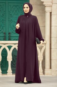  Plum Color Plus Size Turkish Abaya 62316MU - NEVA STYLE
